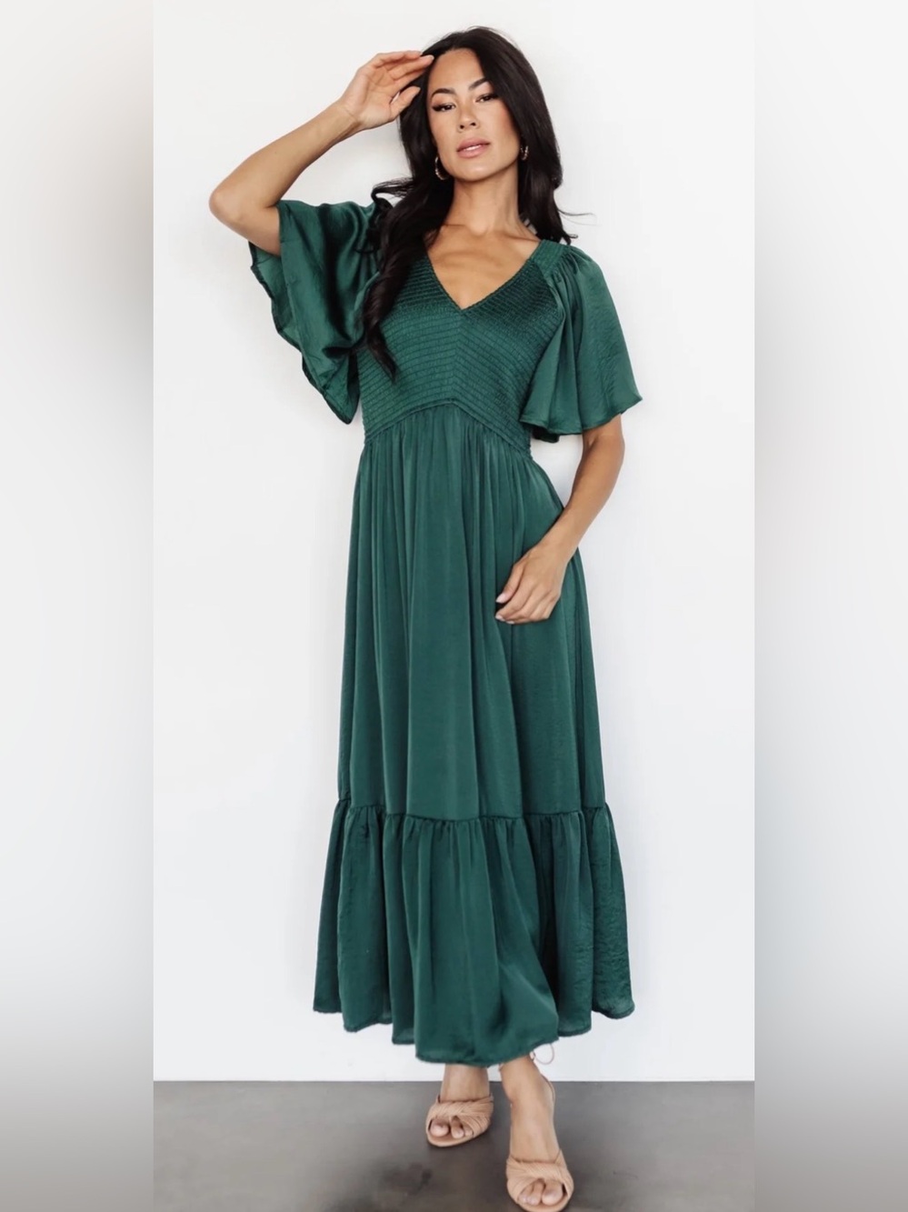 Baltic Born Lovell Smocked Midi Dress Emerald Green Size Large